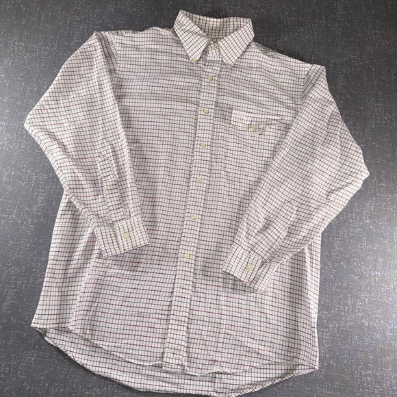L.L. Bean Other - Vintage LL Bean Shirt Mens Large White Red Check Button Down Pocket USA 90s